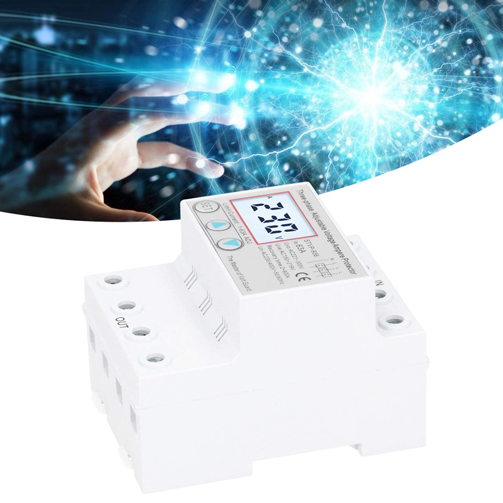 STVP-936 Einstellbarer Spannungsschutz – 3-Phasen, LCD, 230/400V, 50A – Für Überspannungs-, Unterspannungs- & Phasenschutz