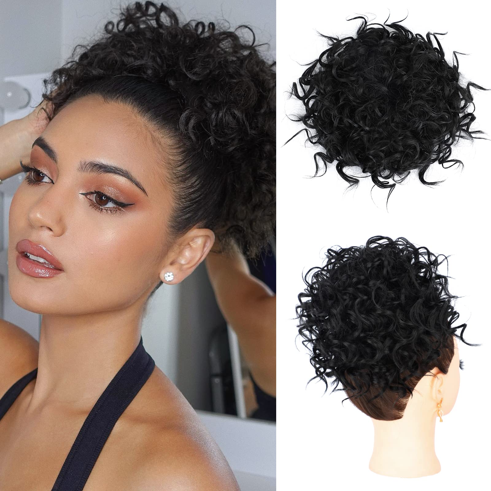 Lommel Messy Bun Hair Piece,Loose Wave Curly Hair Buns Hair Piece Elastic Drawstring Messy Bun Short Curly Ponytail Extension Synthetic Extensions for