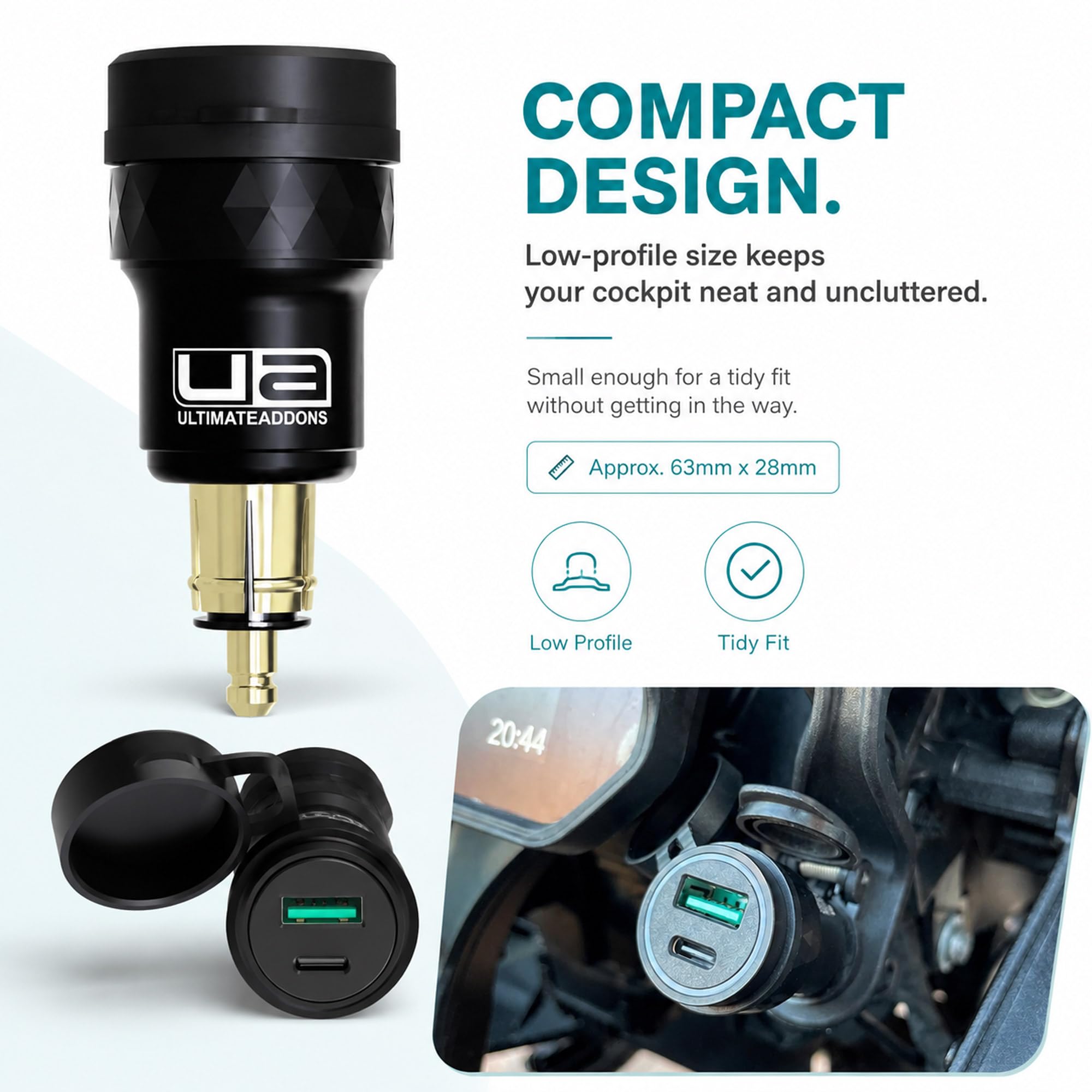 Ultimateaddons Din Hella Auxilliary Socket Dual Caricabatterie con USB e Tipo C