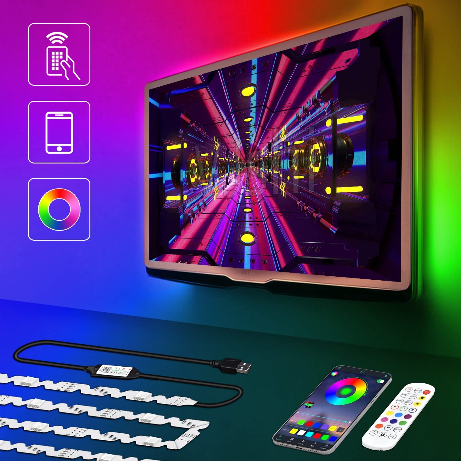 3M USB RGB LED retroilluminazione TV 32 pollici luce del monitor del computer controllo app, sincronizzazione con musica, uso interno