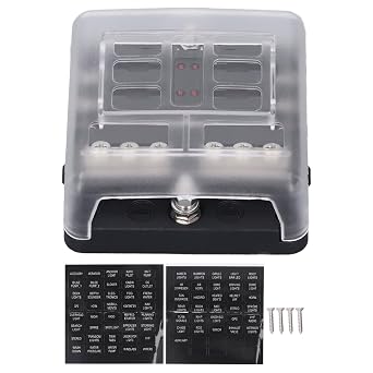 6 Way fuzes Box with Red LED Indicator, DC12V/24V Compatible, Maximum DC32V, Flame Retardant PBT Material, Negative Busbar