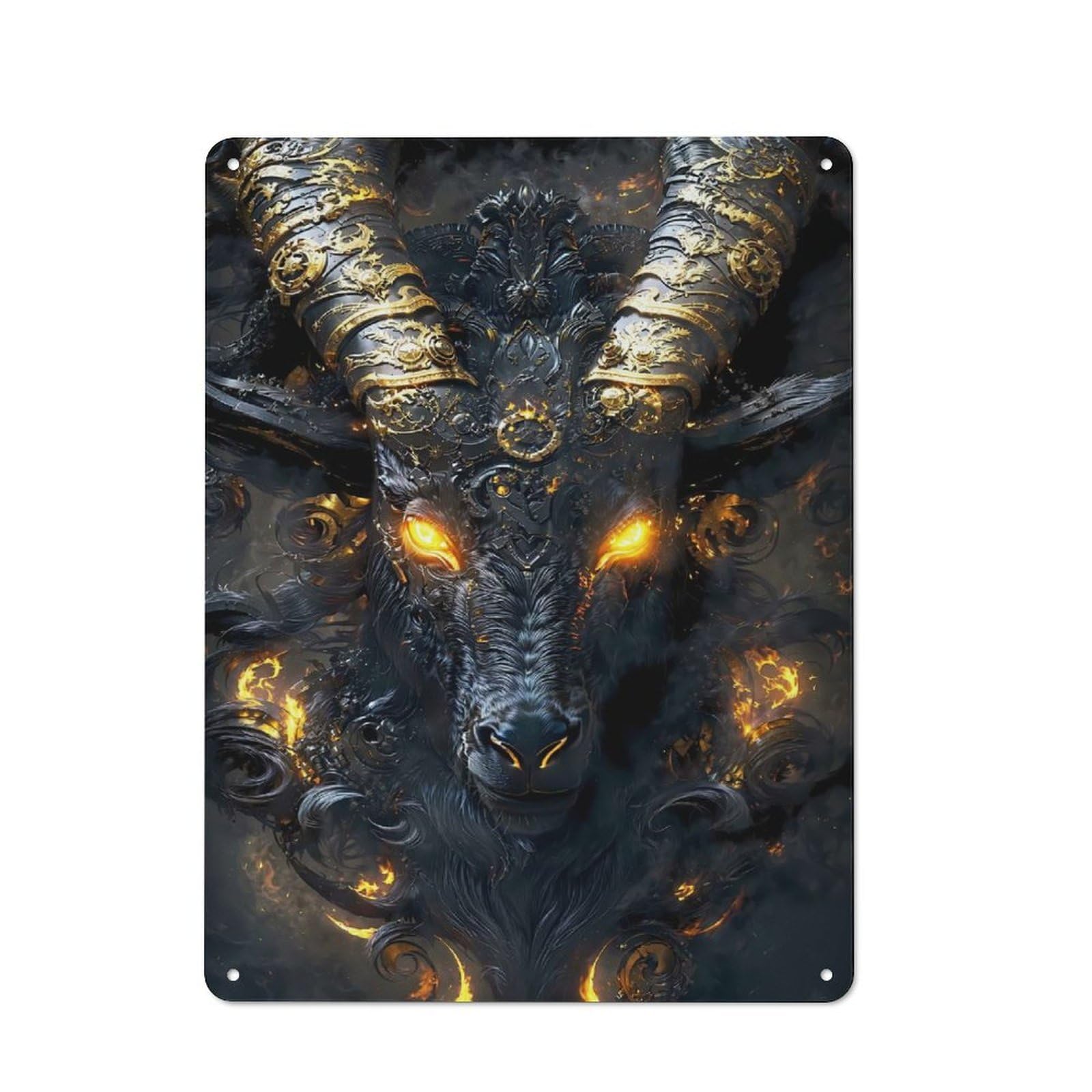 Junmoney Style-13 Devil Black Goat With Golden Horns Rustic Metal Sign 40X30cm For Garden Room Or Summerhouse, For Themed Interiors In Garden Rooms And Summerhouses