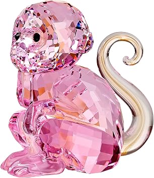DOJOZ Crystal Little Monkey Animals Lovely Craft Decorations for Home Ornaments Christmas Collectible Birthday Gifts Figurines Pink
