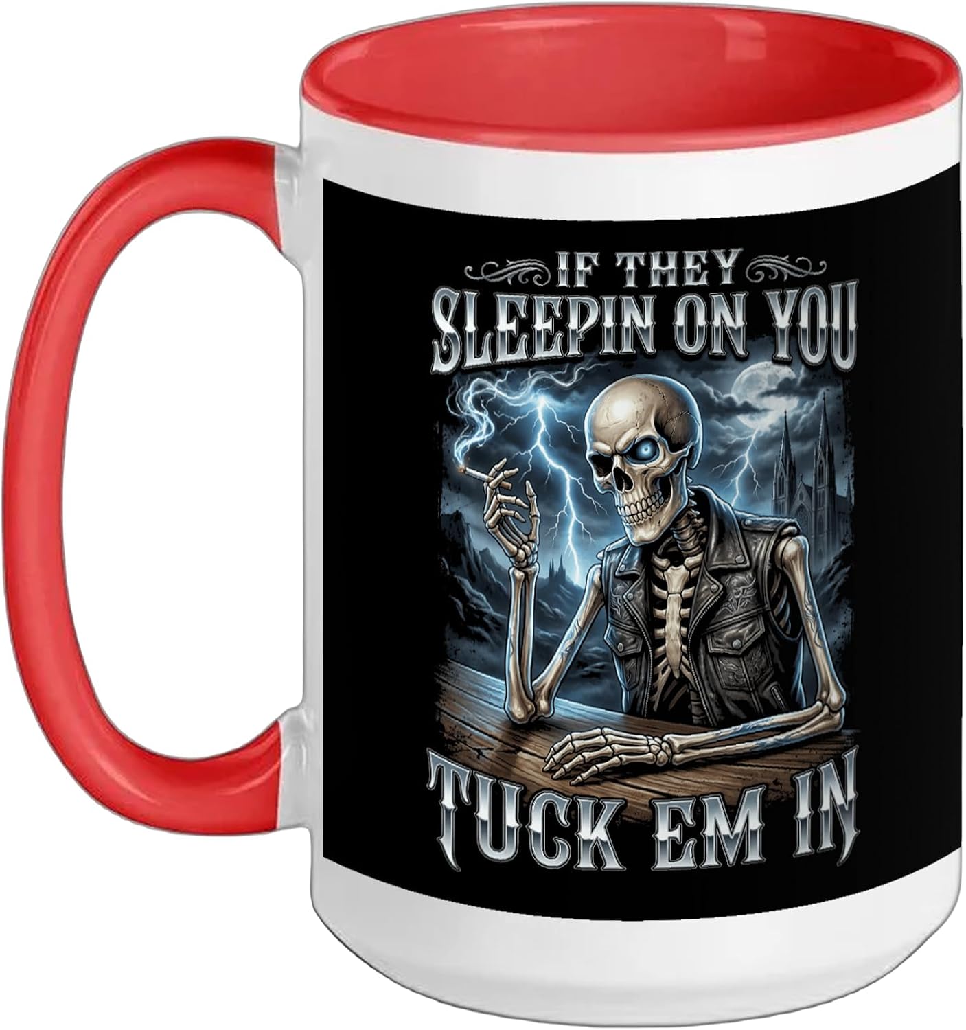 In Funny Skeleton Meme Art Ceramic Mug, Red/White, 15oz
