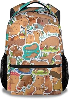 Capybara Backpacks for Boys Girls, 16 Inches Cute Backpack for Elementary, Light Brown Lightweight Bookbag for School