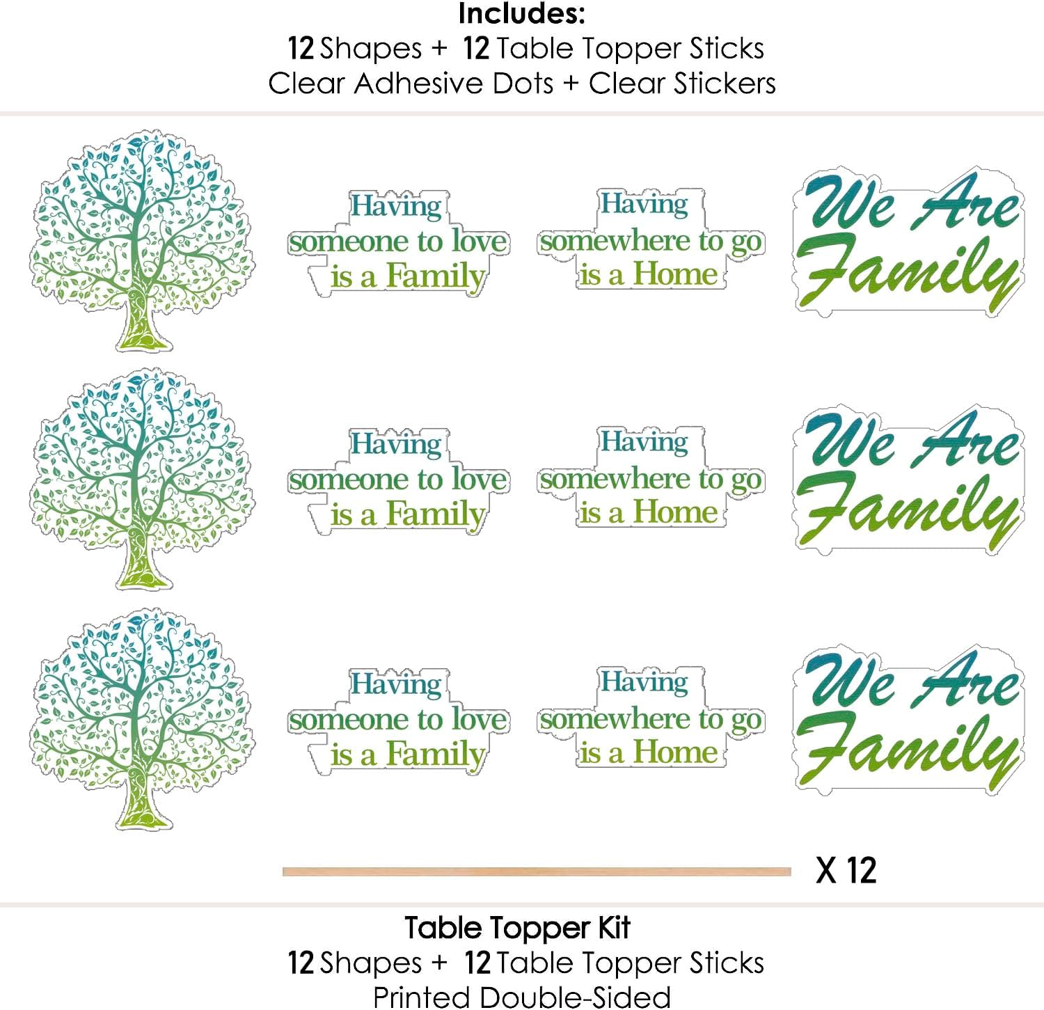 12pcs Family Reunion Centerpiece Sticks Family Tree Photo Booth Props Family Vase/Table/Cake Toppers for Housewarming/Adoption/Family Gathering Party Decorations image 2