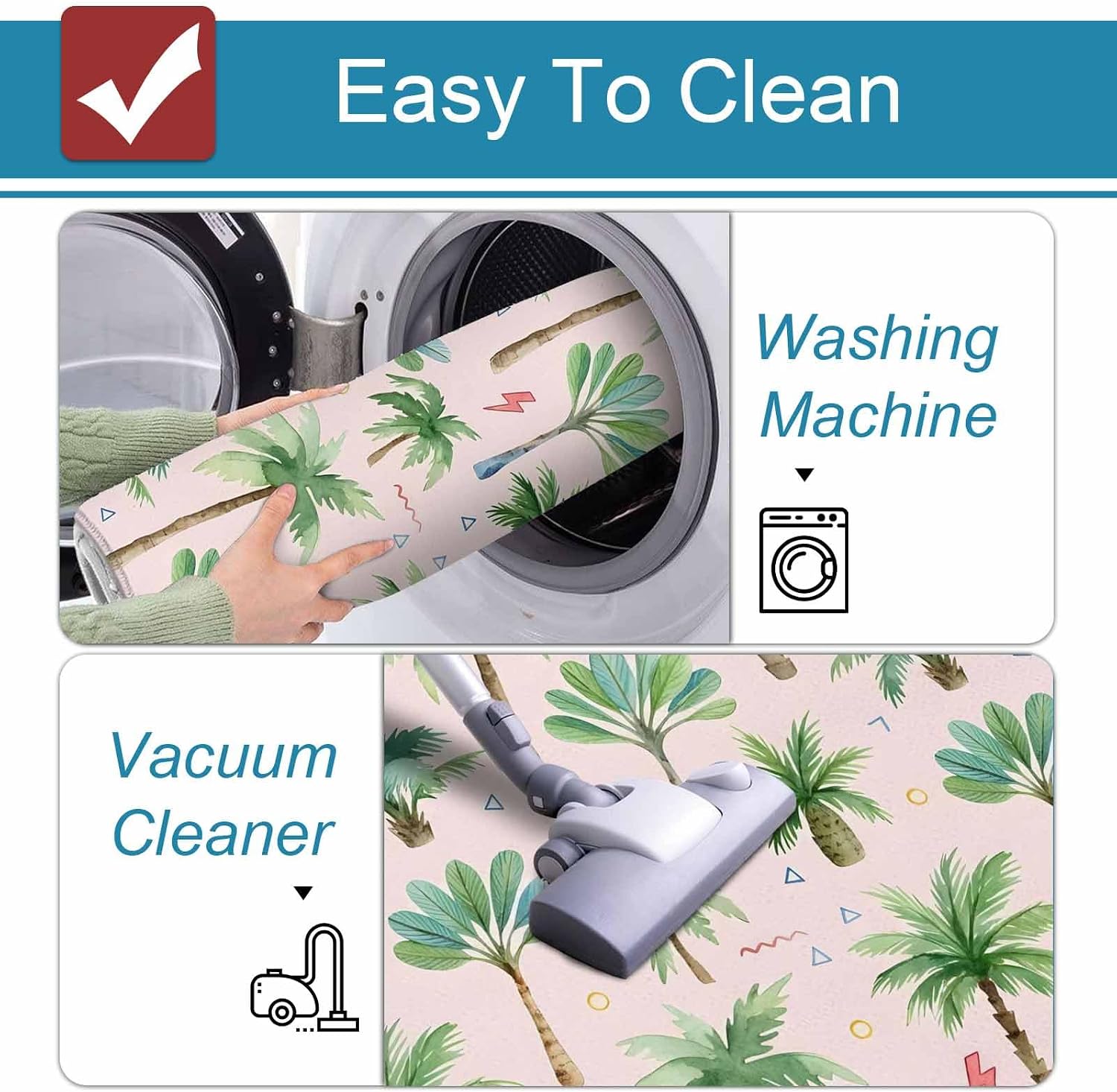 Prime Leader Tropical Palm Tree Kitchen Mat Set 2 Pieces Lightning Summer Forest Pink Boho Non Slip Kitchen Rugs Washable Runner Rug Mats for Floor Sink Laundry Office 23.6" x 35.4"+23.6" x 70.9"
