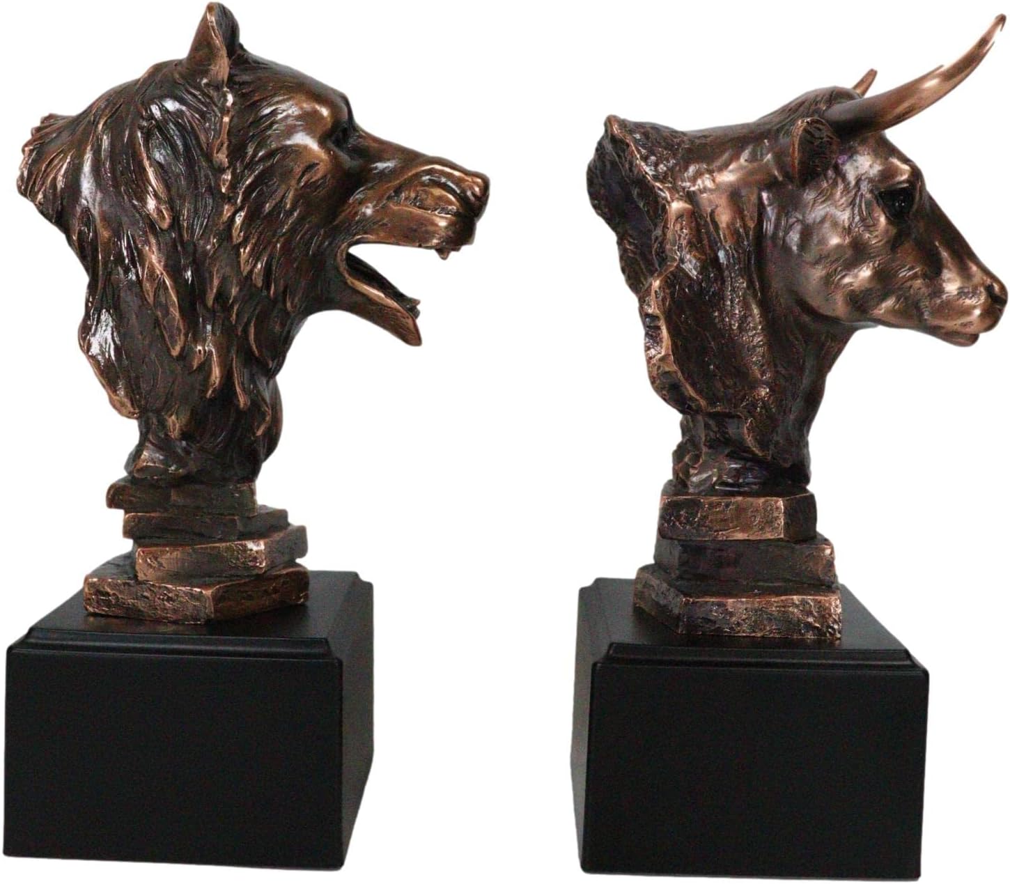 Ebros Gift Wall Street Stock Market Bull and Bear Busts On Pedestal Trophy Base Sculptures Set of 2 As Museum Reproduction Office Home Study Library Decor Collectible Wildlife Nature