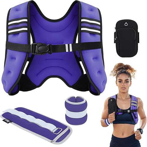 Juego de chaleco con peso para mujer, chaleco ajustable de 10 libras para mujer, con un par de pesas de 2 libras para muñeca, pierna, brazo para