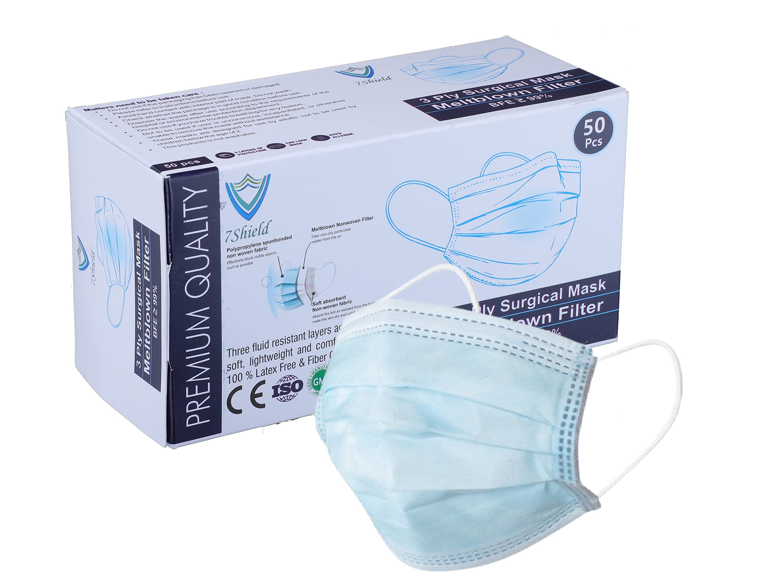 7Shield Non-Woven Melt Blown fabric disposable Surgical 3Ply Unisex Blue Color mask With Inbuilt Plastic Nose pin and CE and ISO Certifide Non-woven Fabric masks (B08VYGW1BY) Amazon Price History, Amazon Price Tracker
