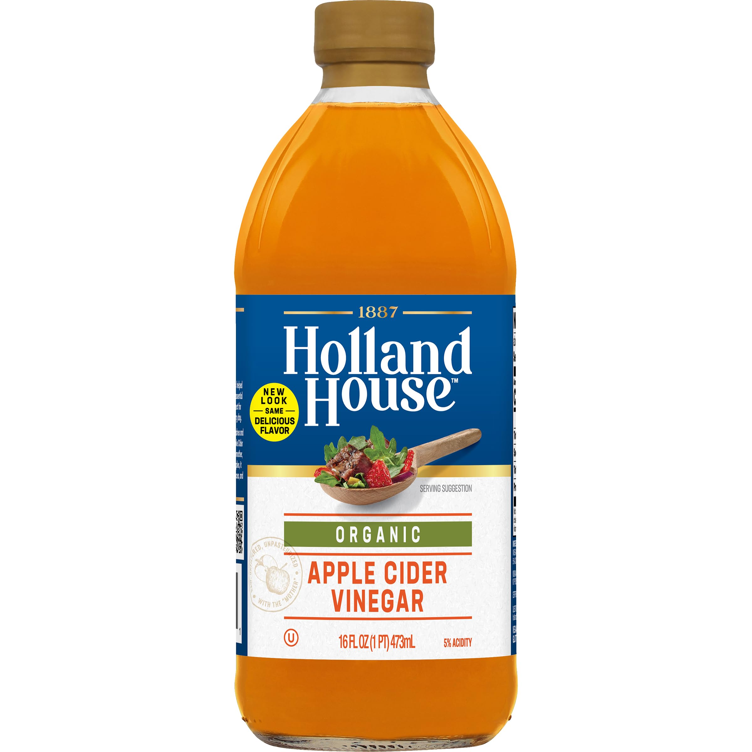 Holland House Organic Apple Cider Vinegar with the "Mother" is USDA Organic, Non-GMO Certified and Ideal for Salad Dressing, Marinade and Other Cooking, 16 FL oz