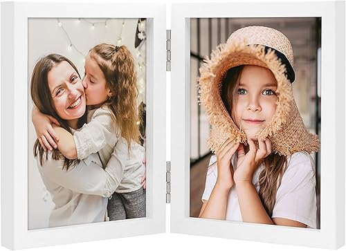 3.5x5 Double Picture Frames Hinged Folding Photo Frames Vertical Stand Frames (White)