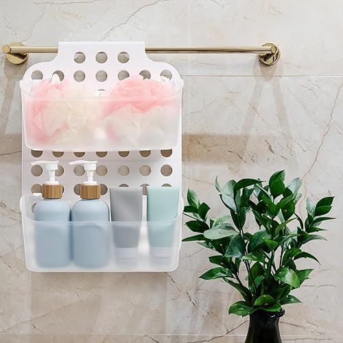Miniatura 9 de Healvian Cesta de ducha colgante ajustable para colgar sobre la puerta, organizador de ducha, estante de almacenamiento de baño, estante con cestas