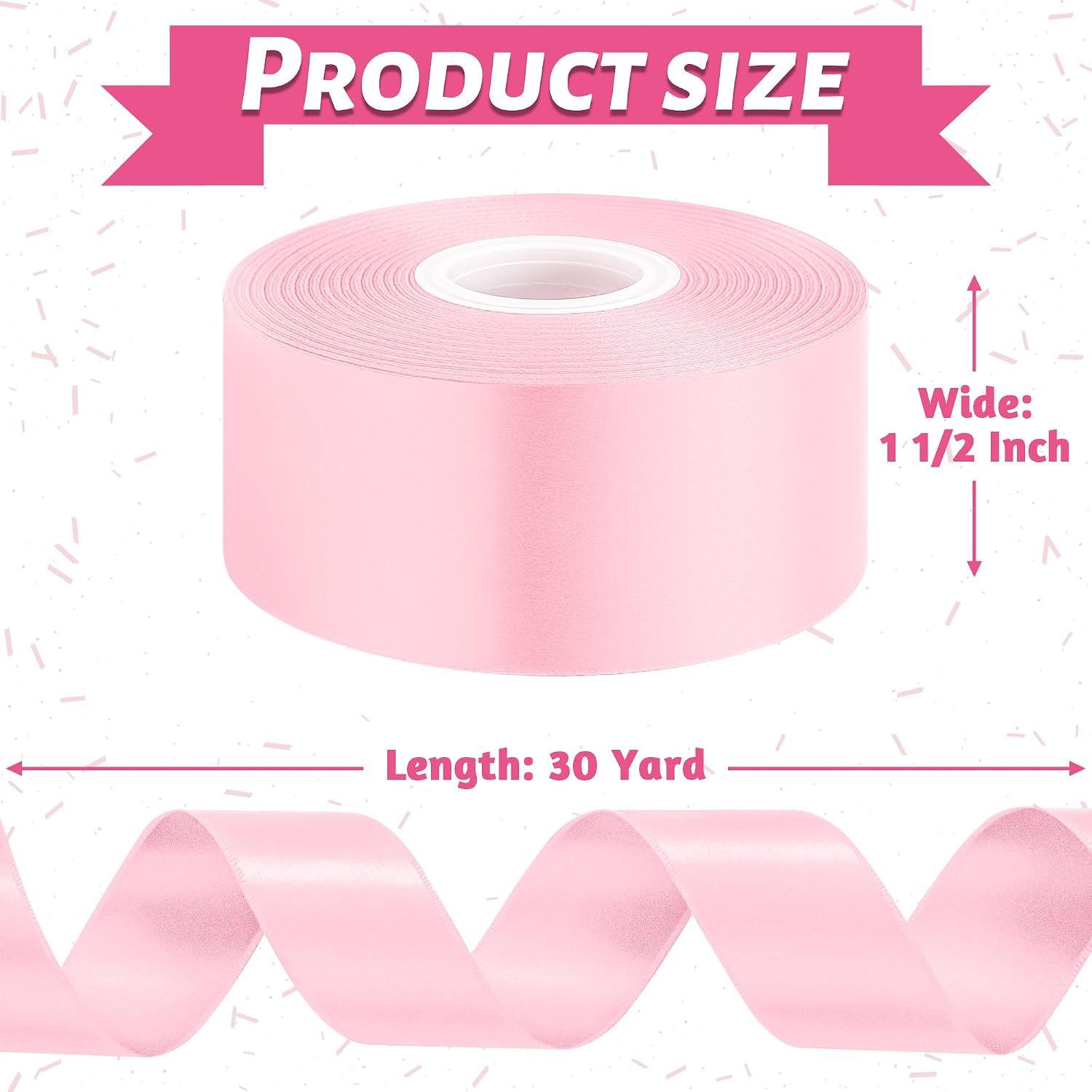 1 1/2 in 30 Yards Pink Satin Ribbon for Gift Wrapping Wedding Decor Crafts image 2