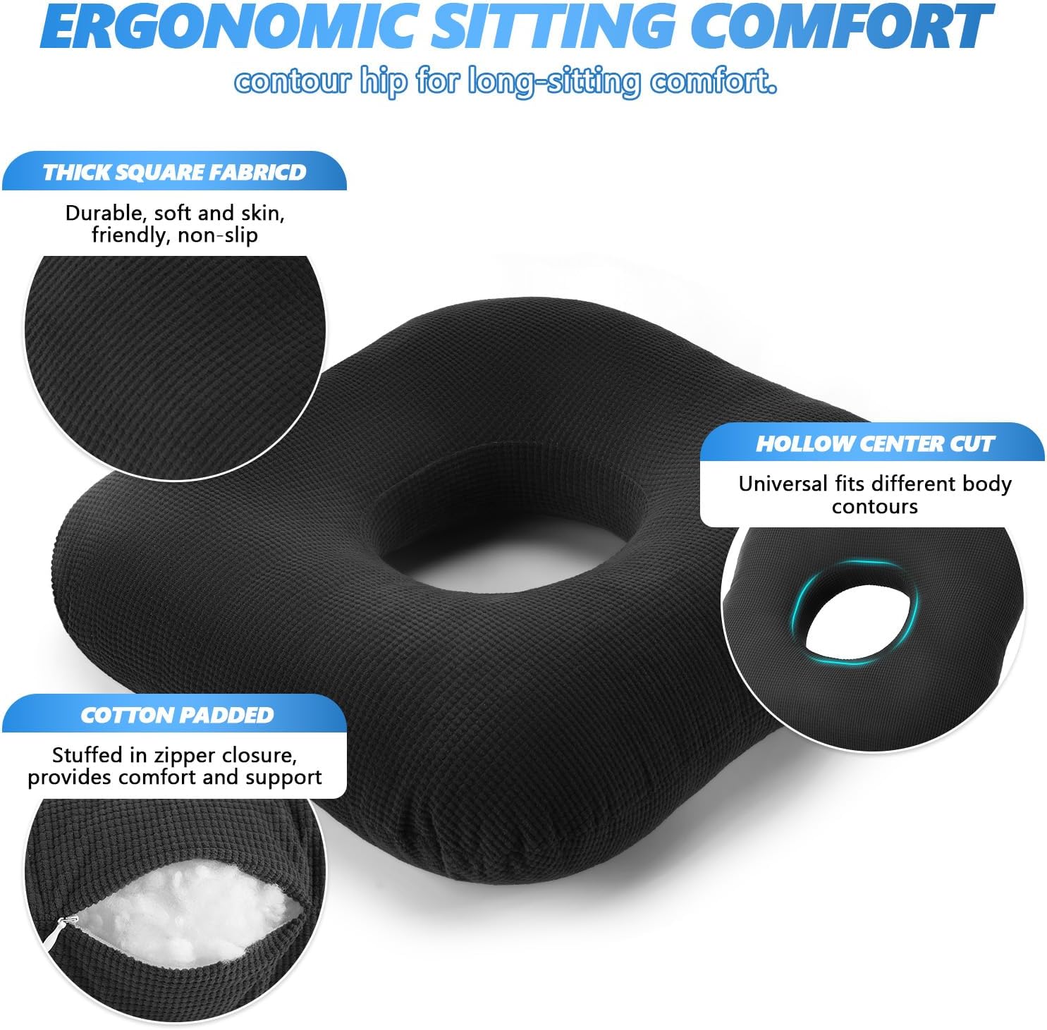 donut pillow tailbone pain relief cushion bed sores, bed sore cushions for butt, positioning pillow, anti-decubitus pad for hemorrhoids, after surgery black