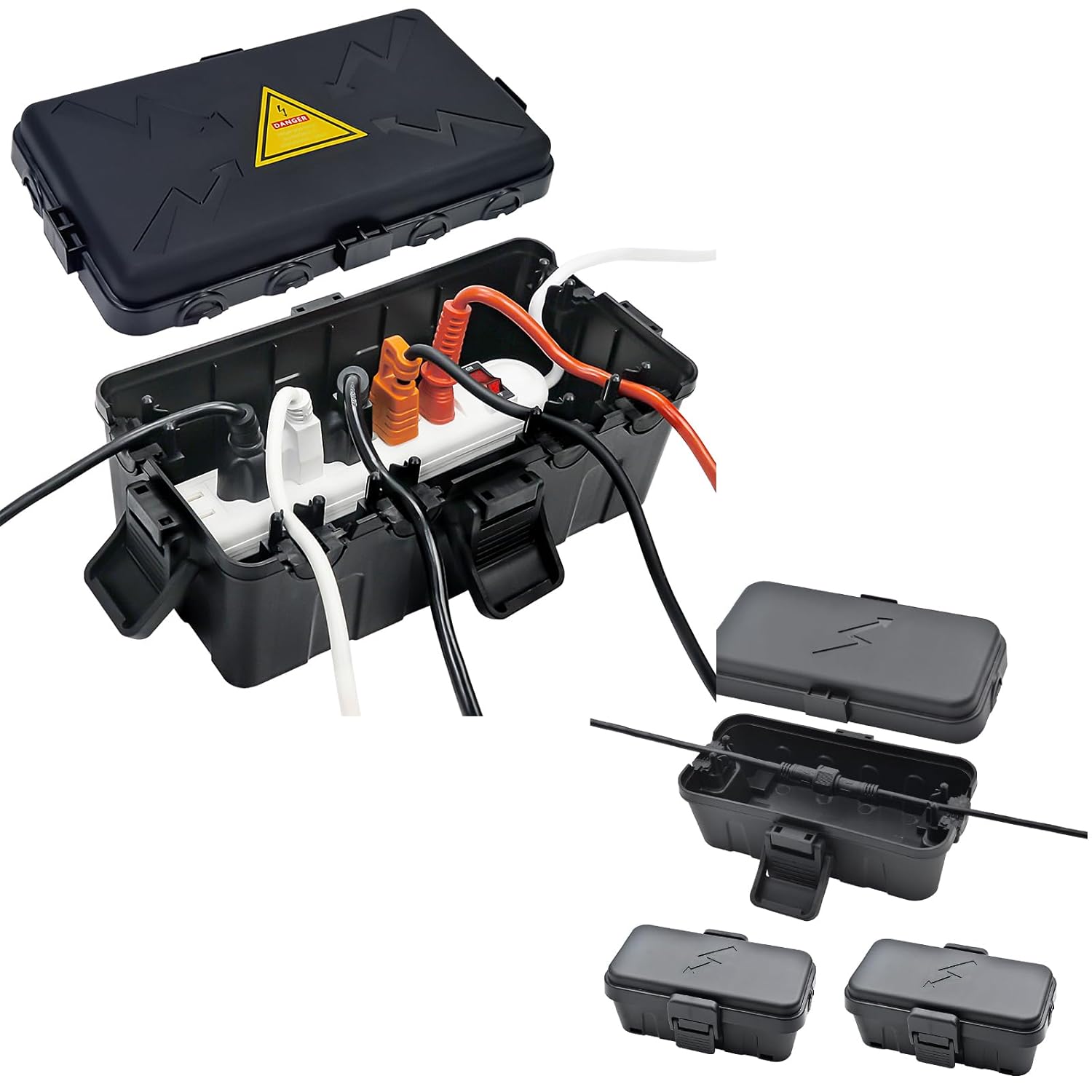 Medium IP54 Waterproof Outdoor Electrical Box(10.6x5.5x4.5inch),Small Weatherproof Electrical Connection Box(inner5.5 x 3 x 2.2inch) Protect Outlet,Plug,Timer,Power Strip,Holiday Light,Black