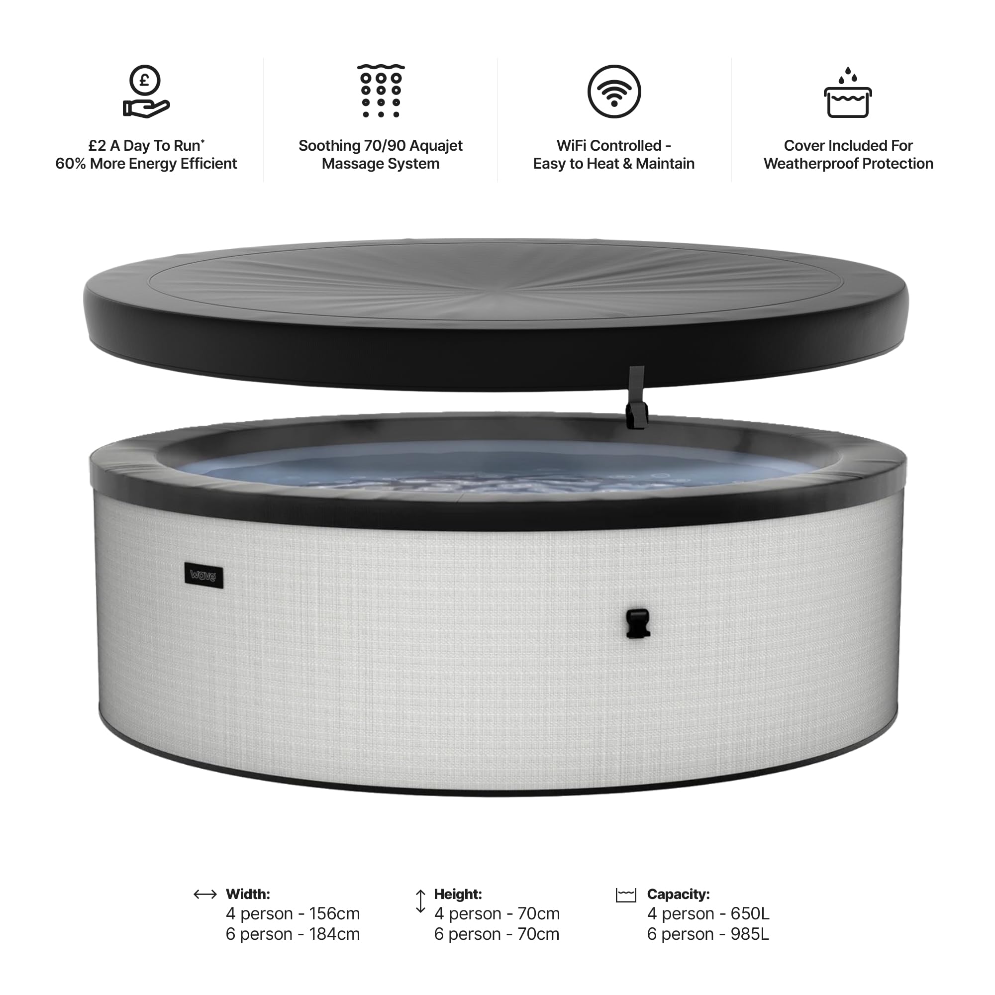 Wave Tahoe Eco Foam Spa | Tragbarer Outdoor-Hot Tub mit schneller Aufheizung | Strapazierfähiges PVC-Material | Einfacher Aufbau (Graphite Grey, 6 Person)