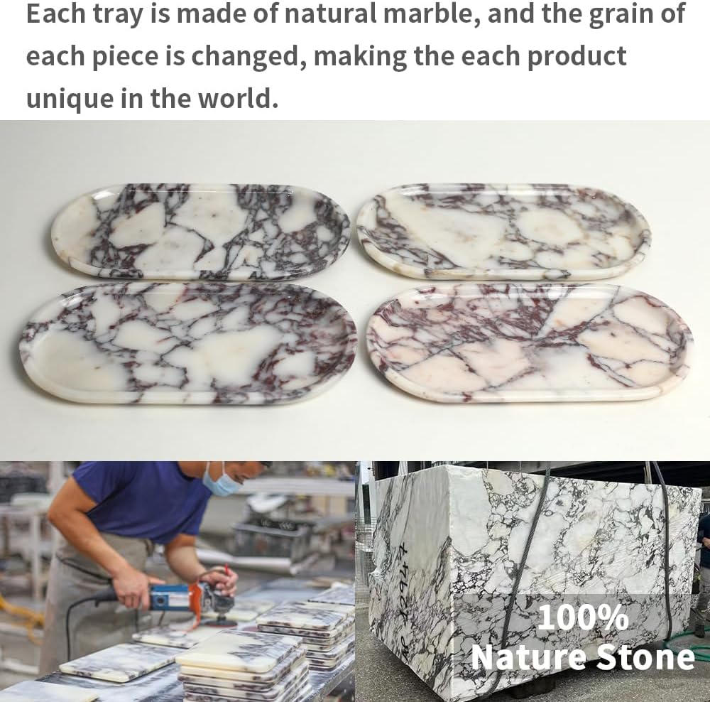 Natural Marble Tray, Coffee Table, Food, Fruit, Paper Cup, Cake Display, Coffee bar, Family Gatherings, Seasonal Holiday Decoration Tray(Viola-oval-11 x5 x0.7) - Image 3