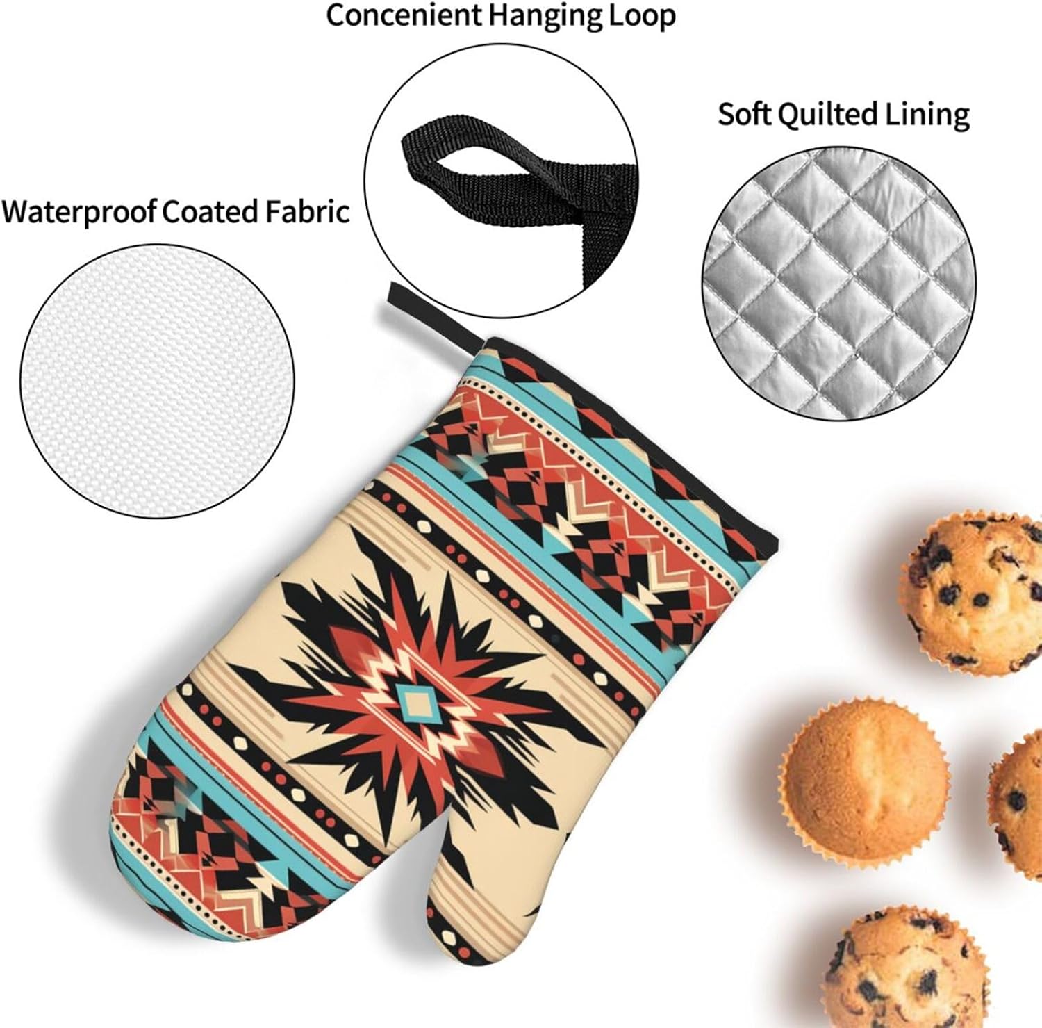 Oven Mitts and Pot Holders Sets 4PCS Heat Resistant Thicken Kitchen Cooking Gloves Native American Patterns Oven Mitts BBQ Oven Gloves Non-Slip Potholders Hot Pads for Baking Cooking Home Essentials