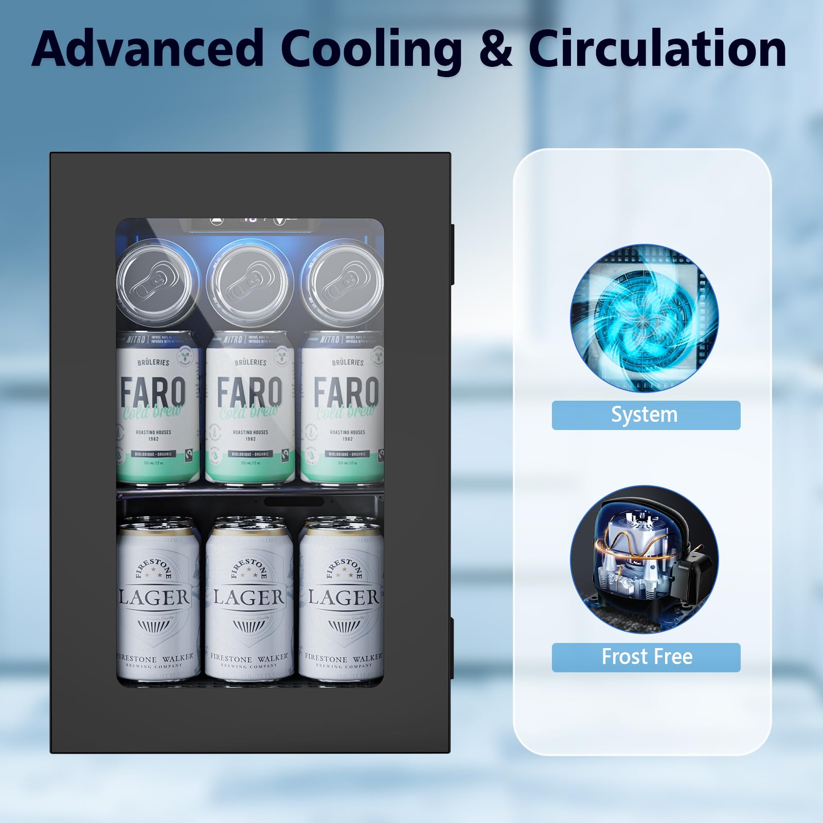 Cowsar Commercial Beverage Refrigerator 24-Can Mini Fridge, Countertop Wine Cooler Small Adjustable Digital Thermostat, LED Light, Freestanding Countertop Drink Refrigerator For Home, Bar & Office on Fridge.com - View 5