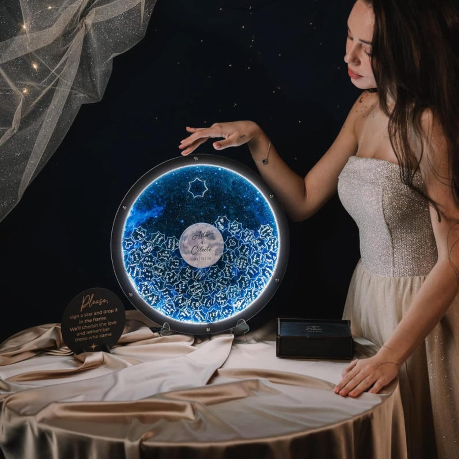 Celestial Wedding Guest Book Alternative Moon & Stars,Personalized Wedding Sign,LED Light,Custom Under The Stars Guestbook Wedding Reception Night Light,Decoration Signs & Plaques (30cm (50 Stars))