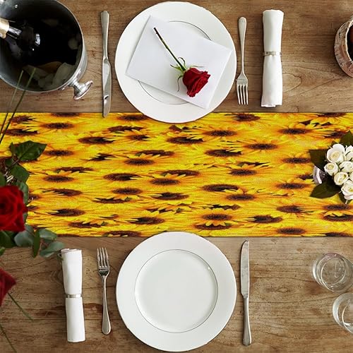 Miniatura 4 de Table Runner Sunflower Bushes, Rustic Linen Table Cloth for Farmhouse Kitchen, Dinner, Events, Party, Holiday Table Decor 13 x 60 Inches