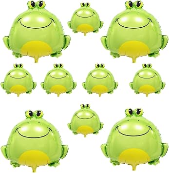 10PCS Set Frog Balloons Green Large Inflatable Air Cute Frog Foil Mylar Balloons for Bby Shower Insect Animal Themed Party Birthday Decoration Supplies