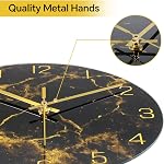 VIKMARI 12" Black Gold Marble Silent Wall Clock Salle de bain Salon Décor , Batterie moderne , Occasion Non-Ticking Round Quartz Marble Texture Clock Or mains Rustique Golden Kitchen Decor