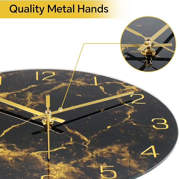 Reloj de Pared Moderno Mármol Negro y Dorado 12 Pulgadas Silencioso miniatura 3