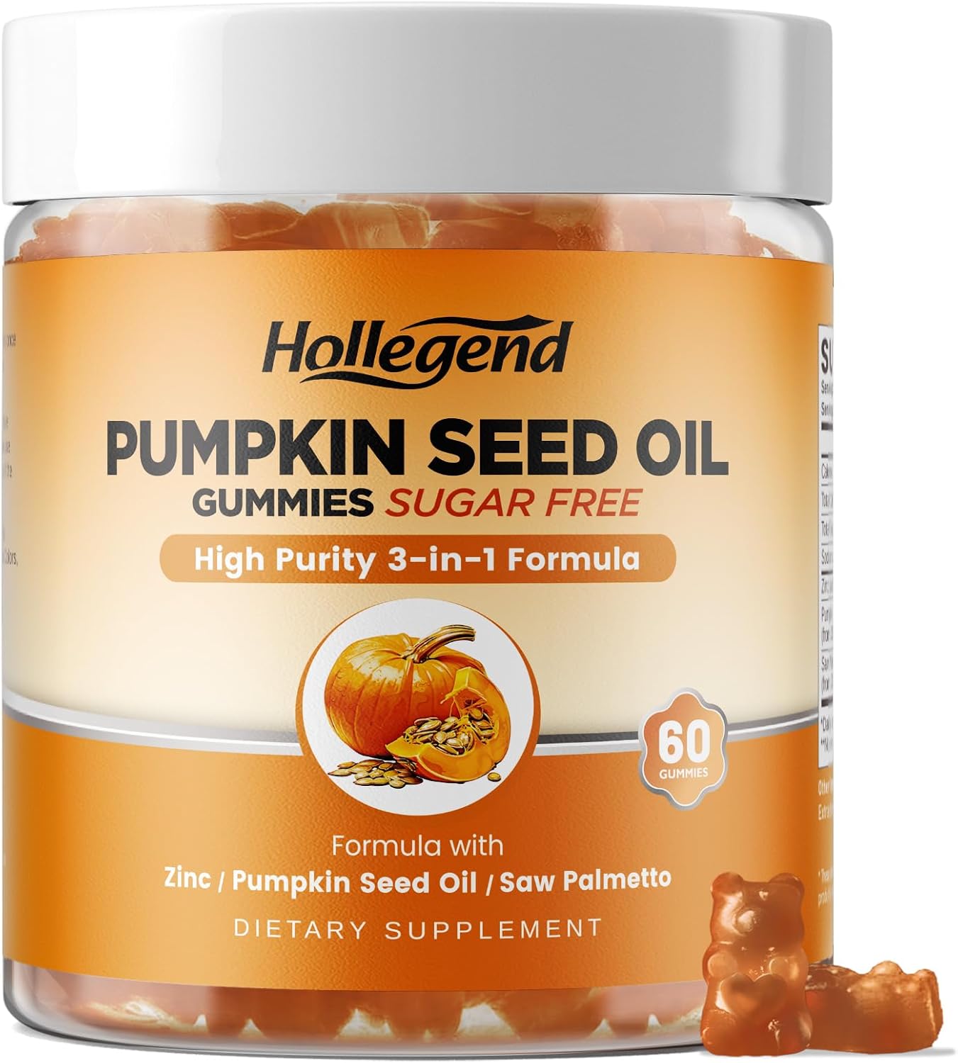 Pumpkin Seed Oil Gummies with Saw Palmetto, Pumpkin Seed Oil Extract for Hair Growth & Prostate Health, Cold-Pressed Supplements for Women Men, Vegan, Sugar Free, Lemon, 60 Chewable