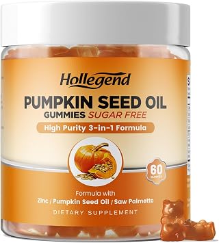 Pumpkin Seed Oil Gummies with Saw Palmetto, Pumpkin Seed Oil Extract for Hair Growth & Prostate Health, Cold-Pressed Supplements for Women Men, Vegan, Sugar Free, Lemon, 60 Chewable