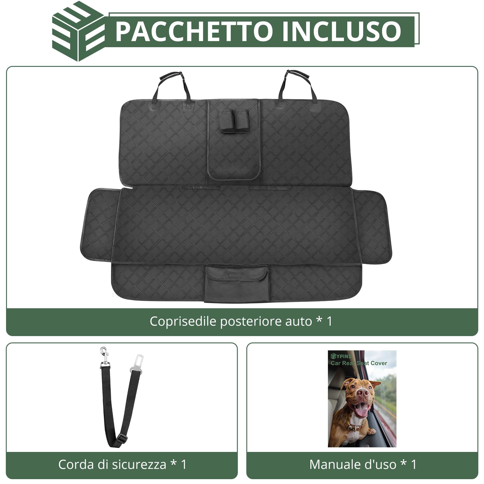 EYPINS Coprisedile Posteriore Auto per Cani 137x122 cm,Telo Macchina per Cani,Impermeabile e Antiscivolo,Copertura Sedili Universali,Nero