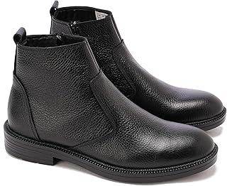 حذاء هاف بوت جلد طبيعي بنعل مطاطي رجالي من ايطاليانو، بلون أسود، موديل 1067 - k80