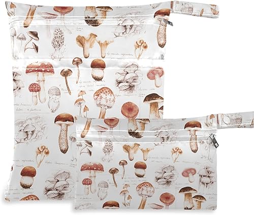 visesunny Seta dibujada a mano, 2 bolsas húmedas con bolsillos con cremallera, lavable, reutilizable, espaciosa para viajes, playa, piscina,