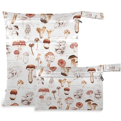 visesunny Seta dibujada a mano, 2 bolsas húmedas con bolsillos con cremallera, lavable, reutilizable, espaciosa para viajes, playa, piscina,