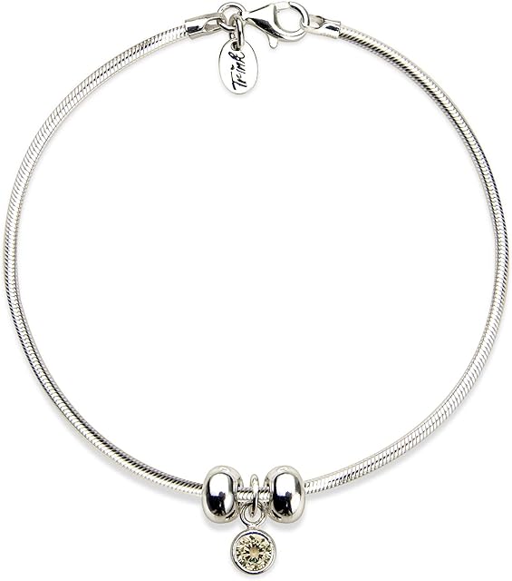 Trink Brand Sterling Silver Birthstone Birthday Month Stopper Bracelet - January, February, March, April, May, June, July, August, September, October, November, December