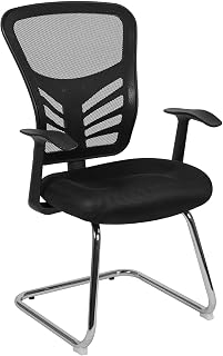 Flash Furniture Silla de recepción Lateral de Malla Negra con Base cromada