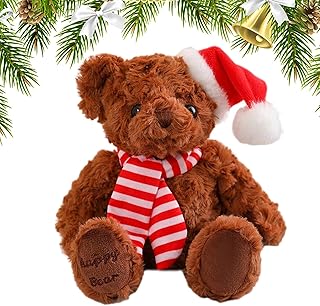 Urso de chapéu de pelúcia de Natal,Urso de pelúcia fofo com chapéu de cachecol - Presente de natal para crianças urso peludo para quarto, berçário, sala de estar, sala de estudo, quarto Xinxi
