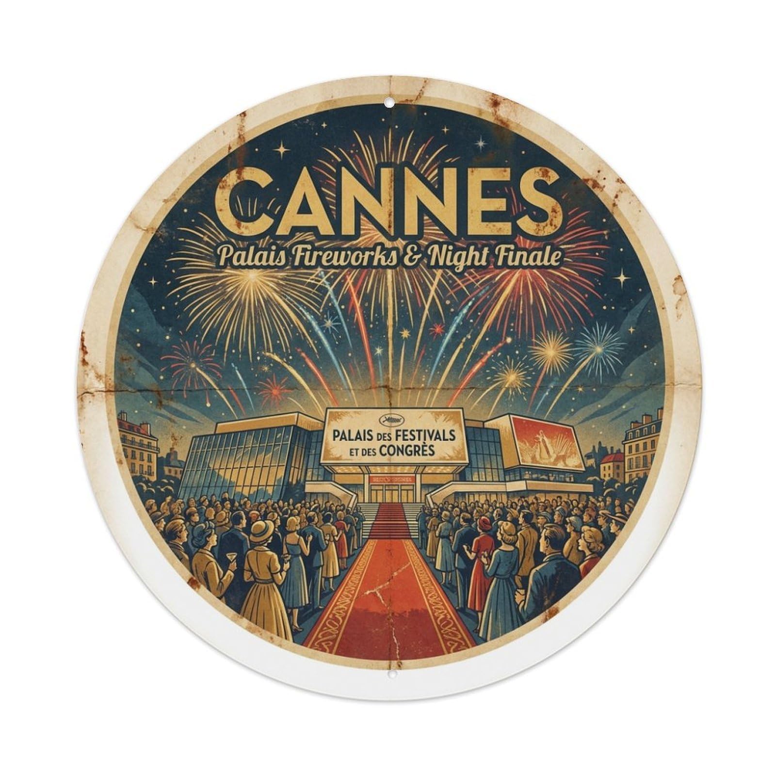 Cinema Palace Fireworks Riviera Travel France Cannes Metal Tin Sign