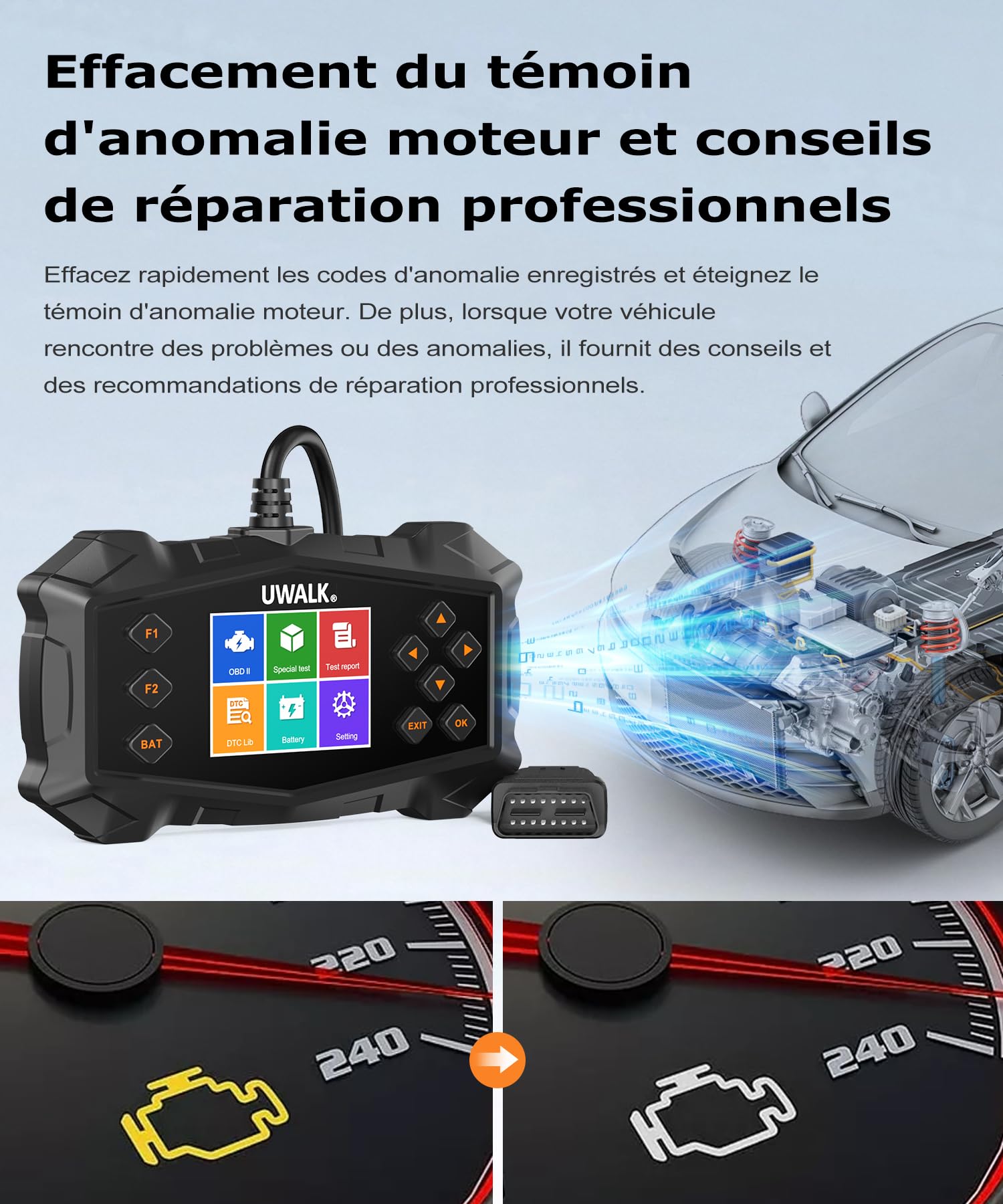 OBD2 Valise Diagnostic Auto Voiture: OBD Diagnostique Auto Multimarque Français avec Lecture en Temps Réel des Données - Lecteur de Codes de Panne Moteur Scanner pour BMW Audi Peugeot VW Véhicules