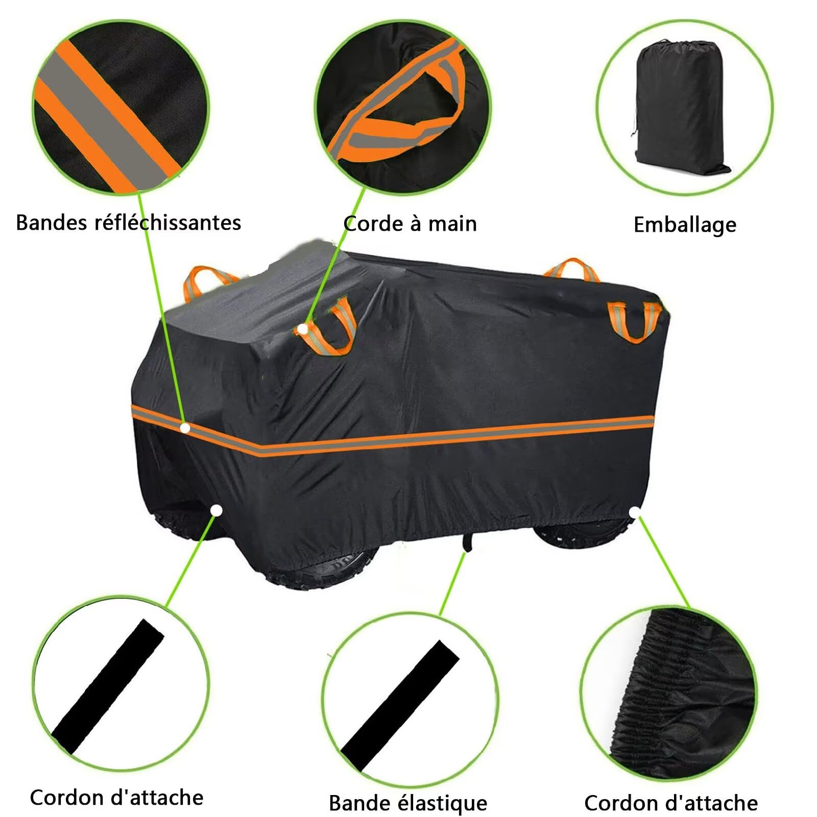 Housse Quad 210D Compatible avec Yamaha Raptor 110 2024-2026,bache Quad ATV,résistante Soleil,à la Pluie,à la Neige et à la poussière,Housse Quad Sac de Rangement (Black Orange)