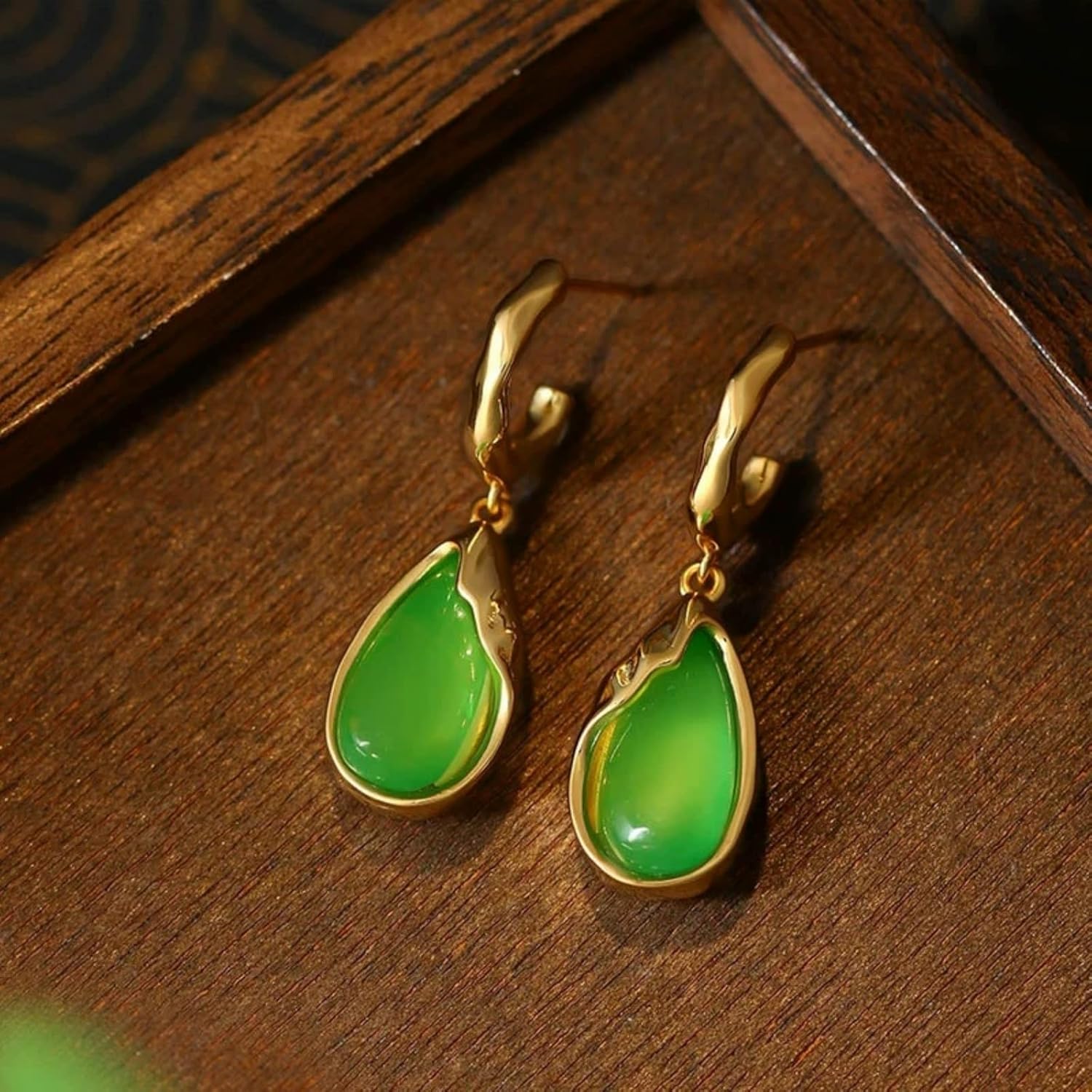 Handmade 14k Gold Jade Earrings for Women Lucky Green Jade Earrings Hypoallergenic Teardrop Gold Jade Jewelry - Image 7