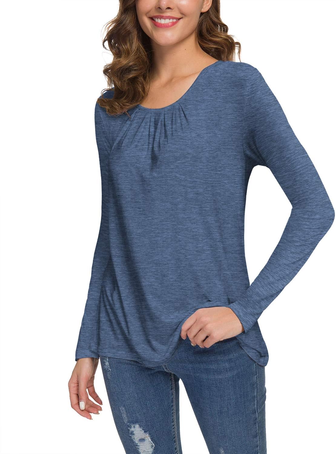 TASAMO Women's Fall Long Sleeve Loose Casual Pullover Tunic Tops(3X-Large, VG Blue)
