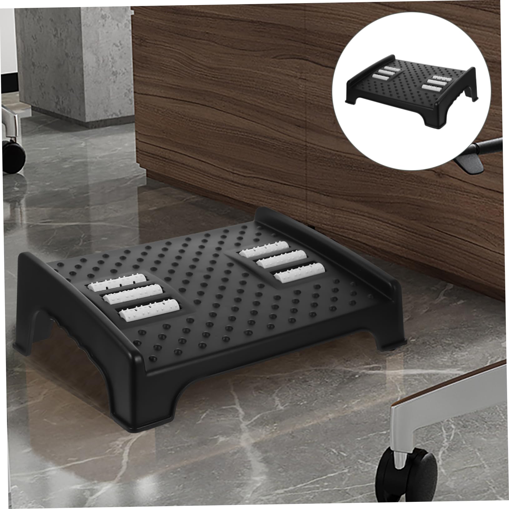 Sgabello Poggiapiedi Ergonomico Nero in Plastica per Ufficio | Design Inclinato, Aiuta la Postura Seduta, Supporto Compatto per Casa e Lavoro