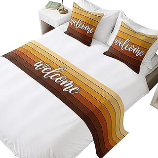 Bed Runner for Cal. King Size Bed, Brown Ombre Wooden Plank Decorative Beds Runners and 2 Matching Pillow Covers Set, Farmhouse Vintage Stripes Beds Scarf Throw for Foot of Bedding Set for Hotel