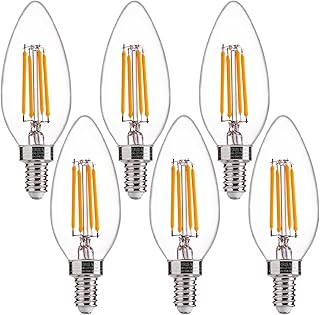 FLSNT 60W Equivalent LED Chandelier Light Bulbs, Dimmable, E12 Base, Clear B11 LED Filament