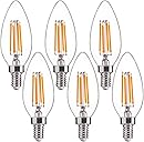 FLSNT 60W Equivalent LED Chandelier Light Bulbs, Dimmable, E12 Base, Clear B11 LED Filament Candelabra Bulbs, 2700K Soft White, 6 Pack