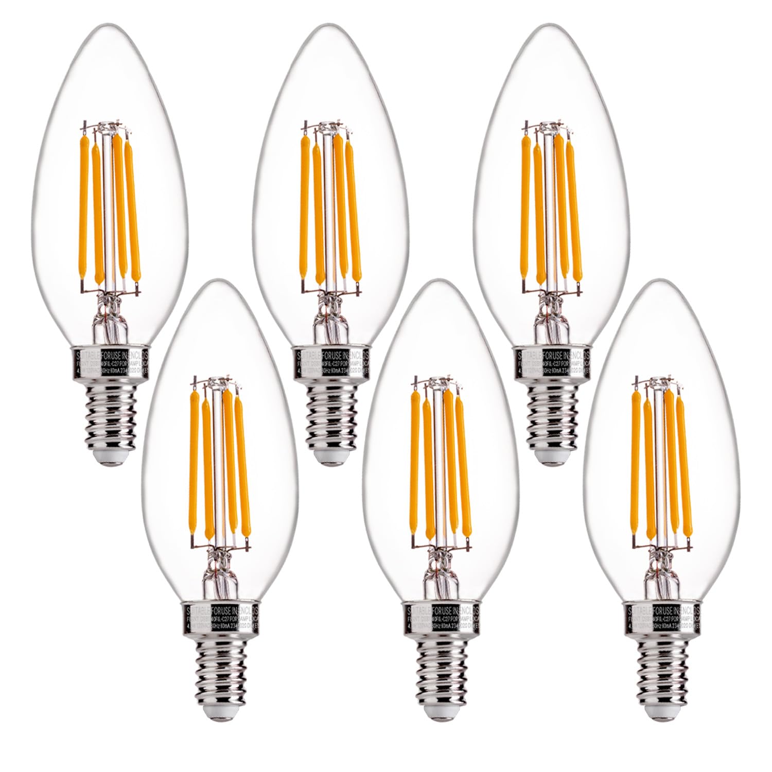 FLSNT 60W Equivalent LED Chandelier Light Bulbs Dimmable E12 Base Clear B11 LED Filament Candelabra Bulbs 2700K Soft