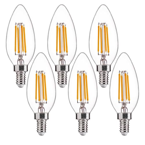 FLSNT 60W Equivalent LED Chandelier Light Bulbs, Dimmable, E12 Base,