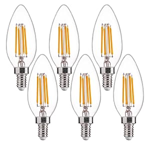 FLSNT 60W Equivalent LED Chandelier Light Bulbs Dimmable E12 Base Clear B11 LED Filament Candelabra Bulbs 2700K Soft
